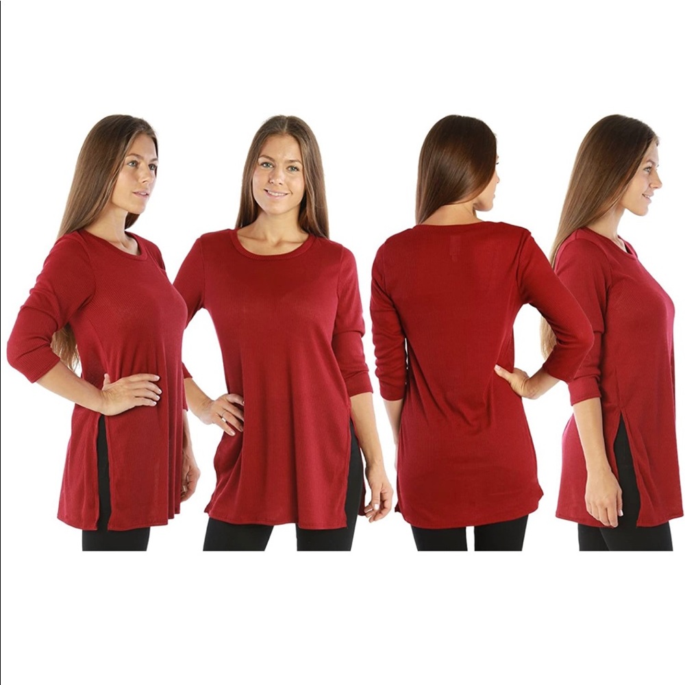 Thin red sweater with fashion zippers on sides
